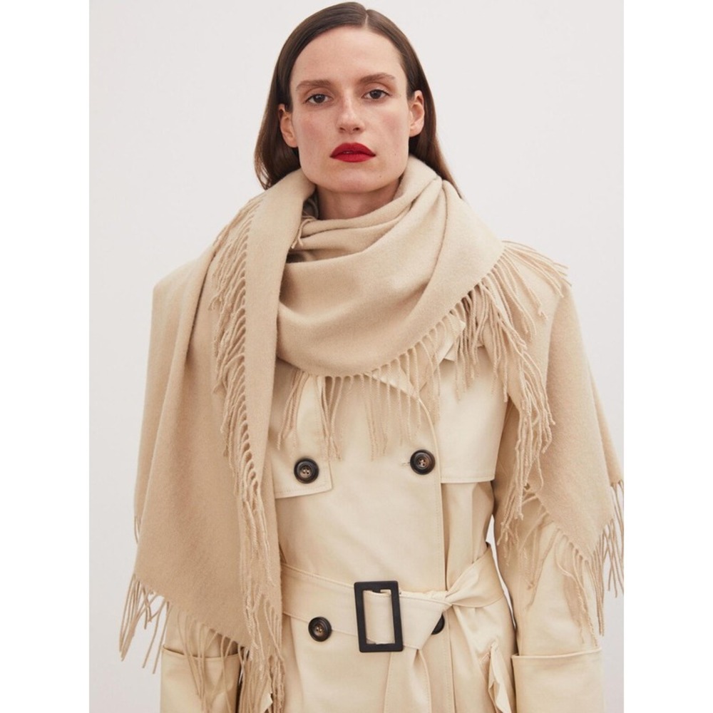 By Malene Birger Fringan Beige 100% Wool Fringe Wrap Scarf Q70611001